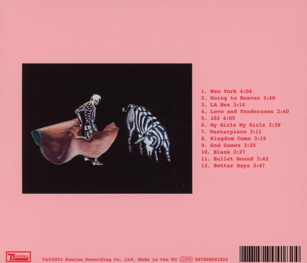 CD-Cover mit Kunst einer Person auf einem Schuh und einem Zebra. Rosa Hintergrund.