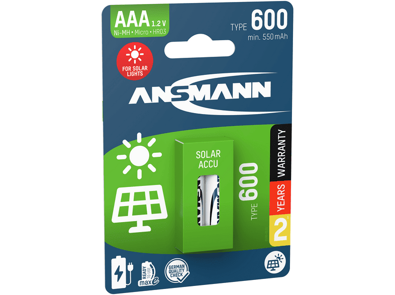 Ansmann Micro AAA Ni-MH 600 mAh 2er Pack; Wiederaufladbare Batterie — Foto 2 von 3