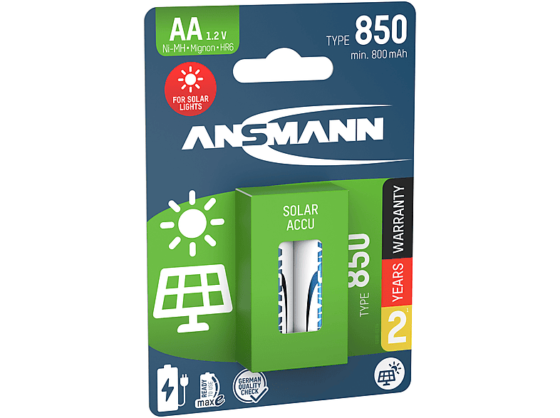Ansmann Mignon AA Ni-MH 850 mAh, 2er-Pack; Wiederaufladbare Batterie — Foto 2 von 3