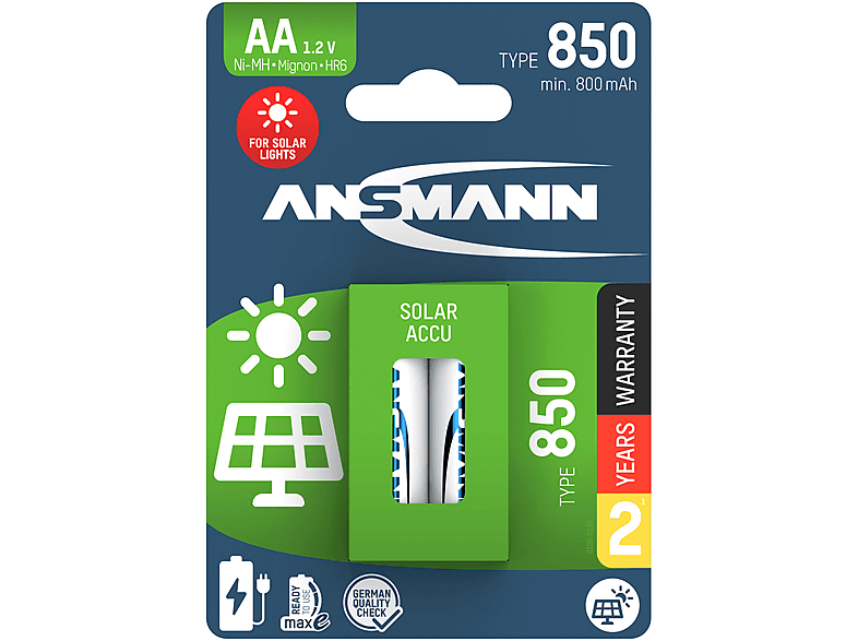 Ansmann Mignon AA Ni-MH 850 mAh, 2er-Pack; Wiederaufladbare Batterie — Foto 3 von 3