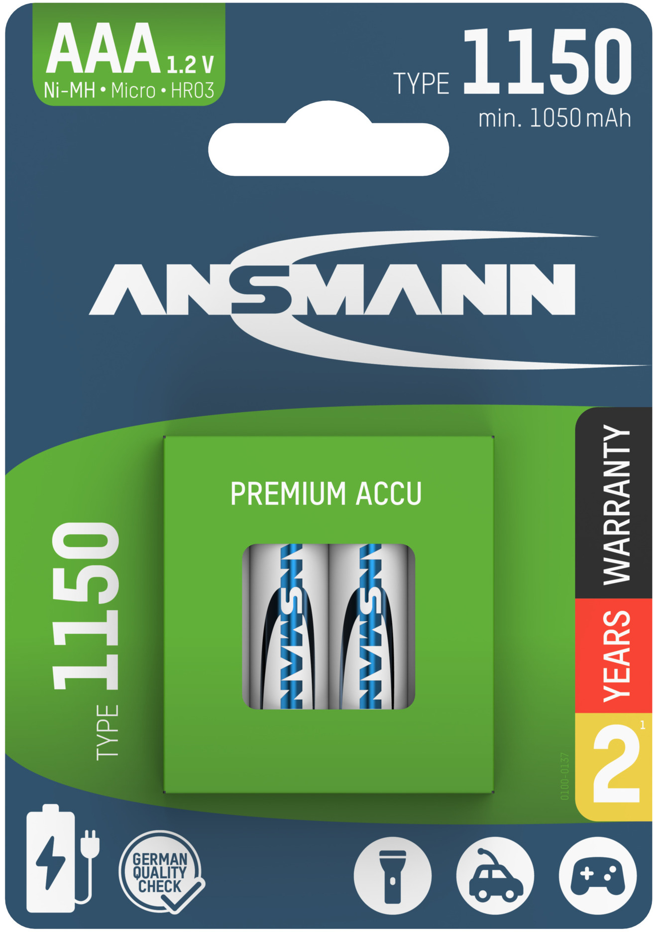 Due batterie AA in una confezione verde con testo: AKKU 2900 e German Quality Check.