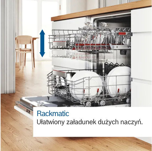 Zmywarka z podnoszonym koszem, z etykietą tekstową.