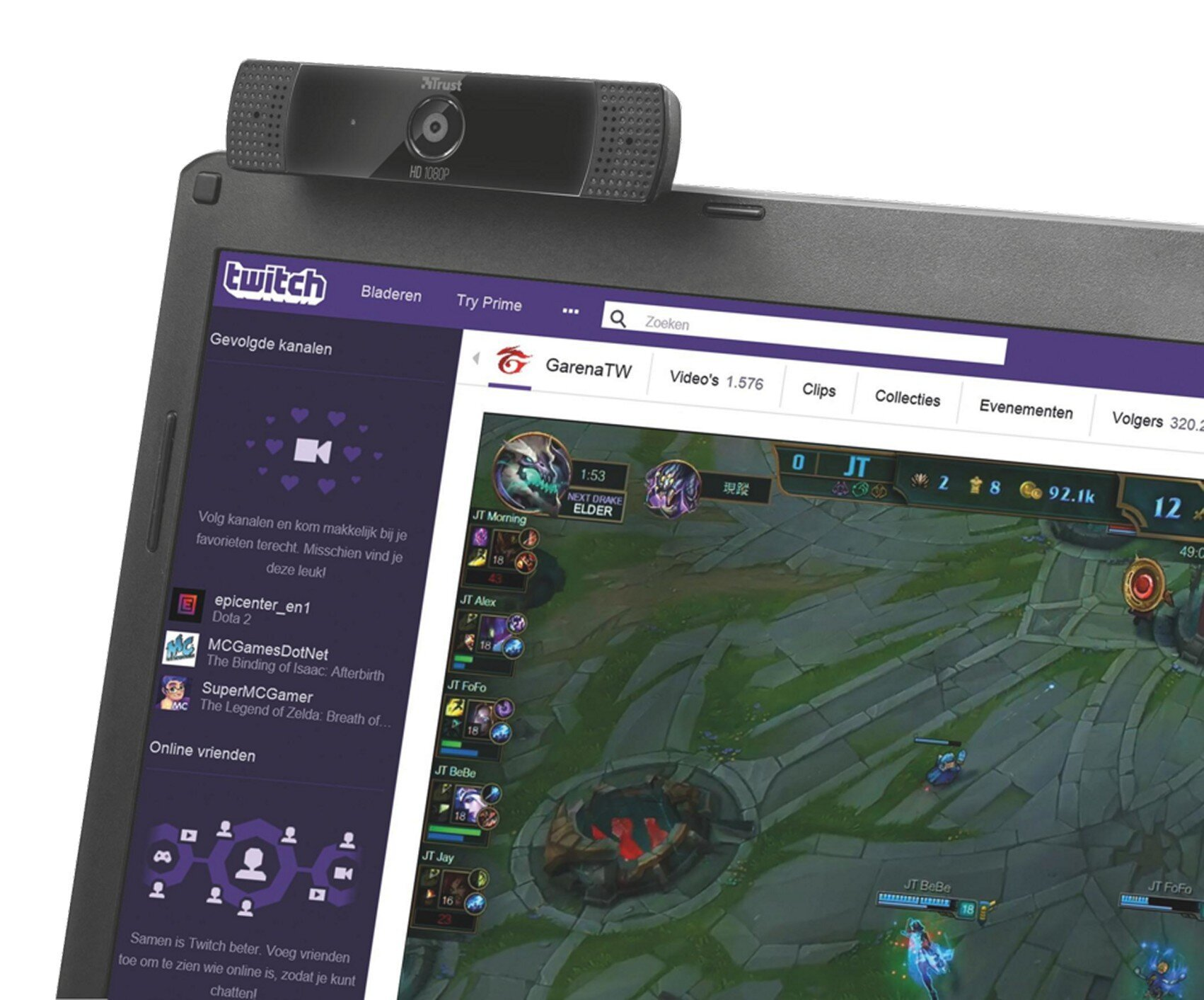 Laptop z kamerą internetową pokazującą usługę strumieniowania.