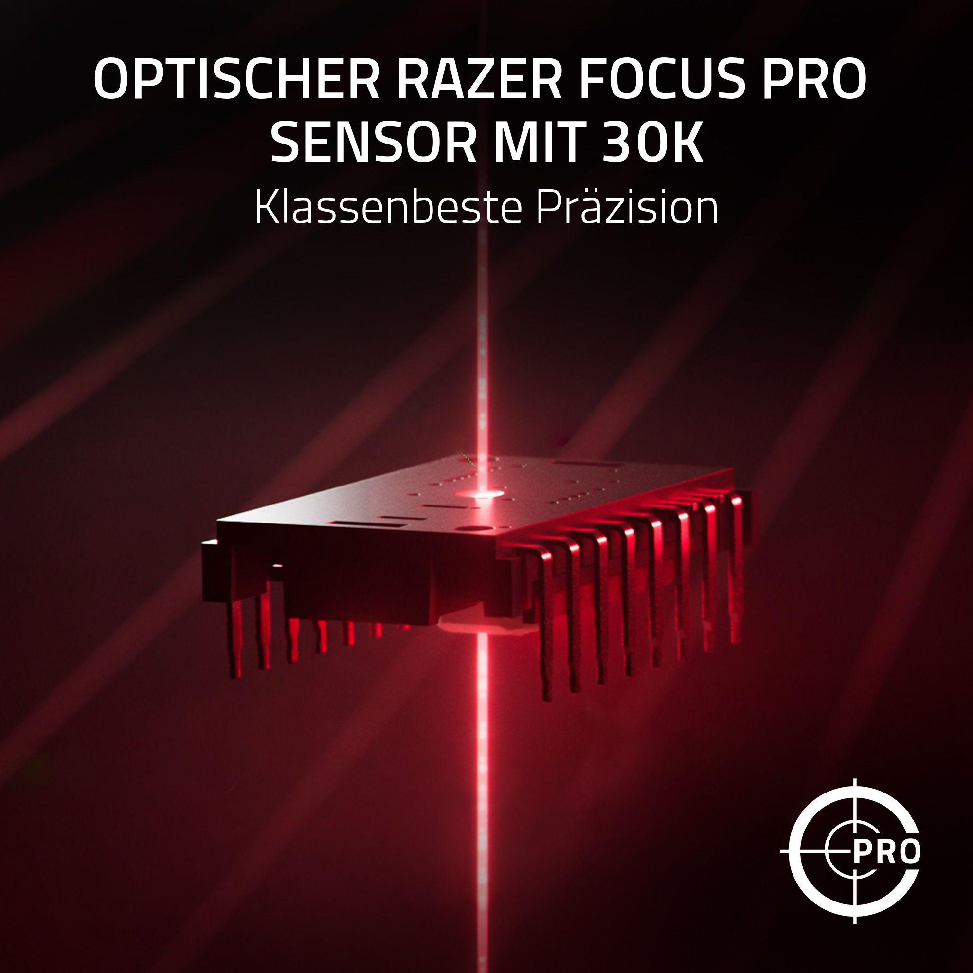Razer-Sensor, beleuchtet mit rotem Licht, mit Text.