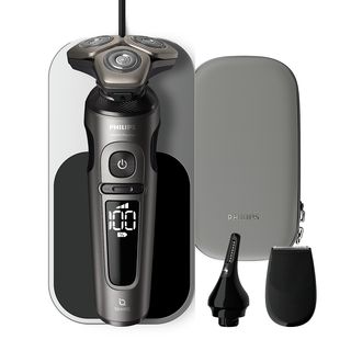Afeitadora - Philips S9000 Prestige SP9872/15, Afeitadora eléctrica, Seco y mojado, Sensor barba, Recortador de precisión, base de carga, Gris