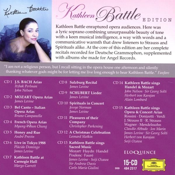 CD-Cover: Porträt von Kathleen Battle und Titelliste. Braun-Gold-Farbschema.