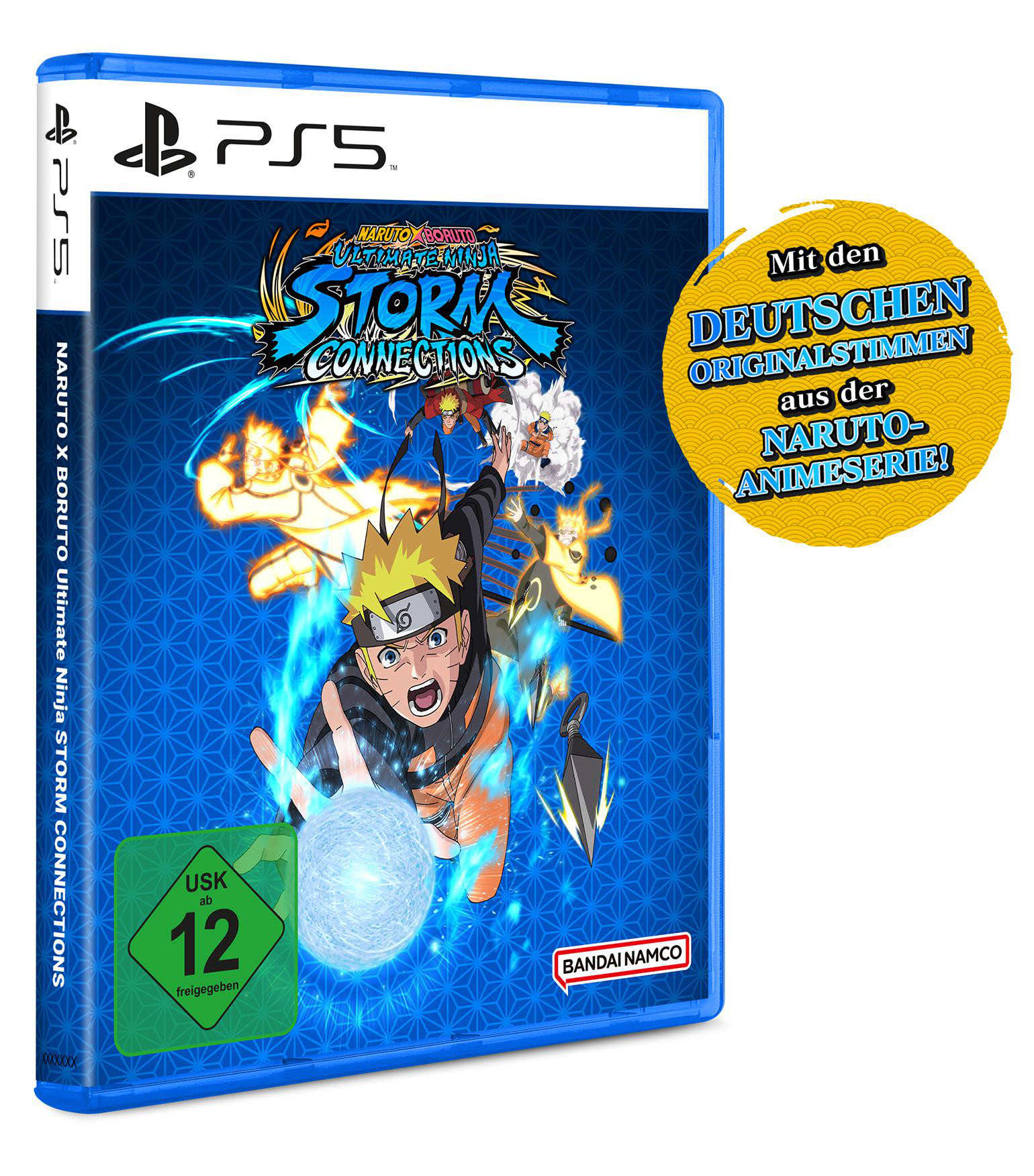 PS5-Spielhülle von Naruto X Boruto, mit Naruto und anderen Charakteren auf dem Cover und PS5-Logo.