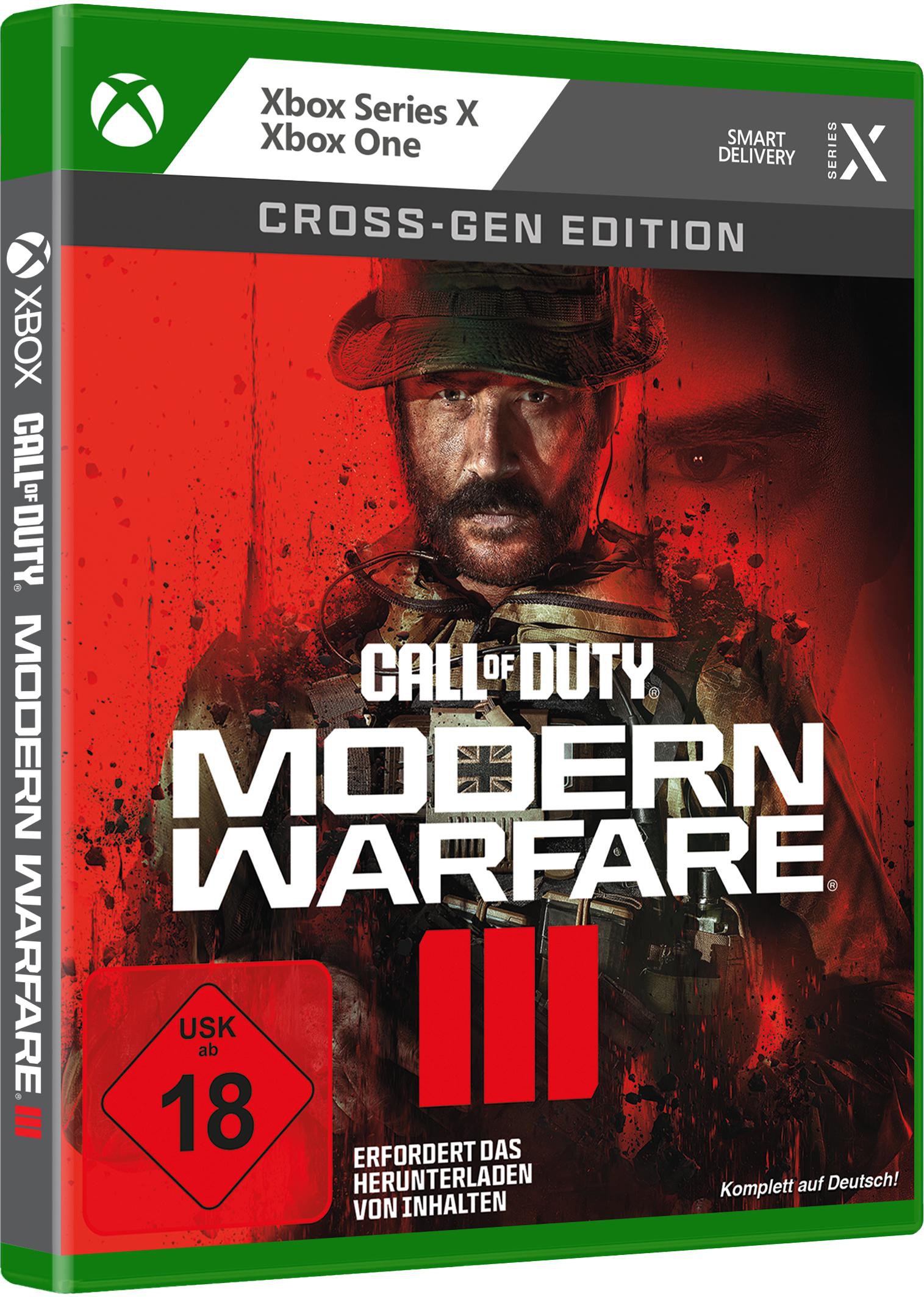 Call of Duty: Modern Warfare III Spielbox. Grün-schwarzes Design, Soldatenbild. Xbox Series X/One kompatibel.