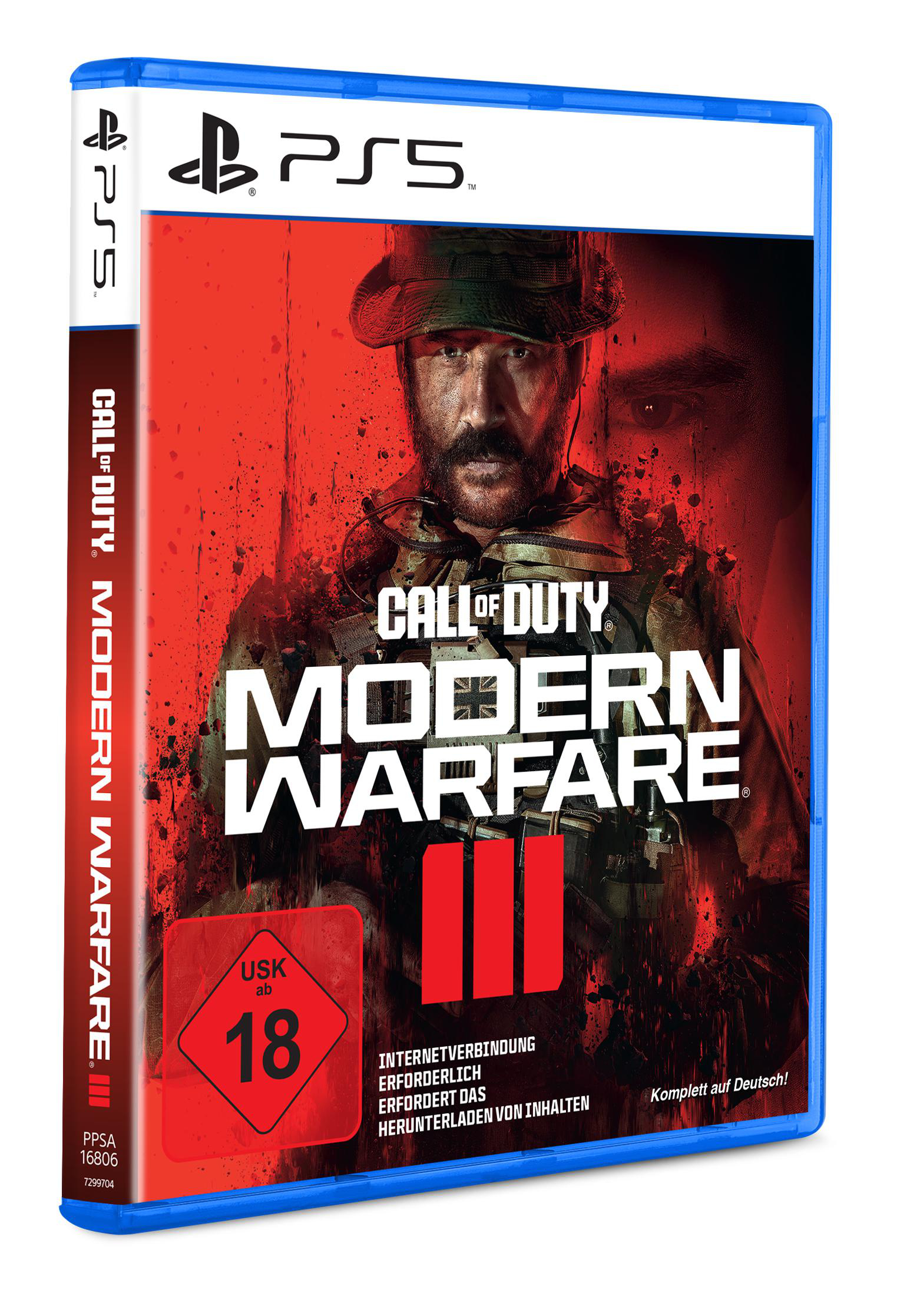 Ein PS5-Spielcase mit dem Titel Call of Duty: Modern Warfare III.