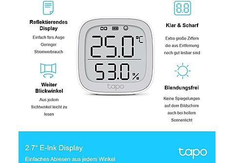 TAPO T315 Temperatur- und Feuchtigkeitsmonitor Sensor, Weiß Zubehör Heiz- &  Klimageräte
