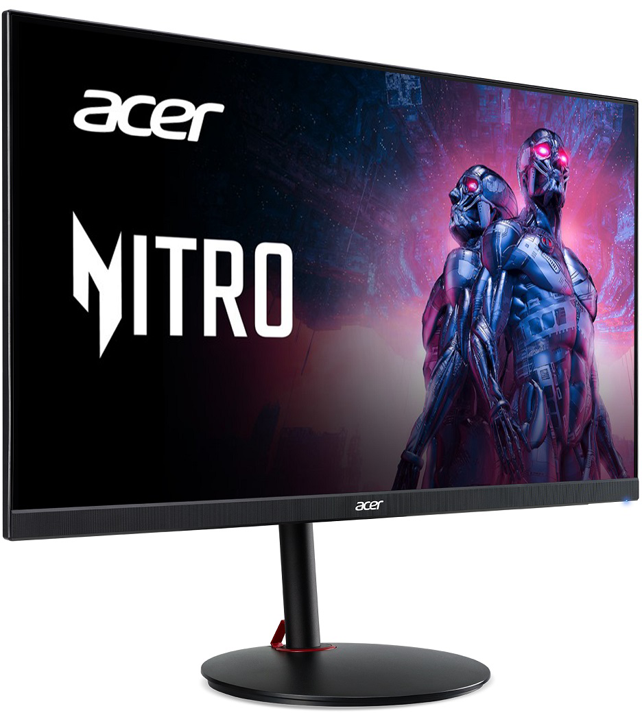 Acer Nitro monitor ívelt képernyővel, egy játék jelenetet mutat.