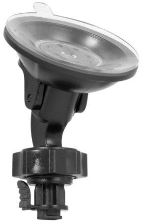 Czarny uchwyt na przyssawkę z przezroczystym plastikowym kubkiem i regulowanym ramieniem.