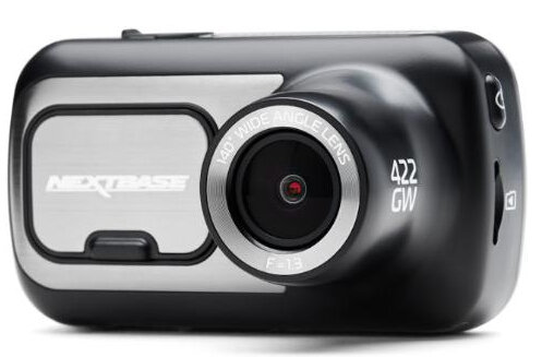 Czarna i srebrna kamera samochodowa z obiektywem szerokokątnym.