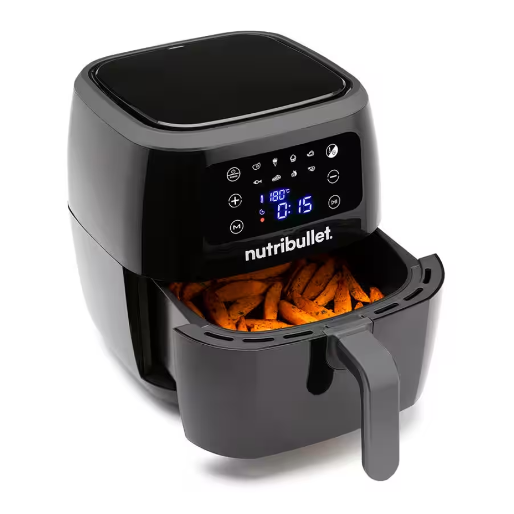 Freidora de aire - nutribullet XXL Digital Air Fryer, Doble resistencia, 1800 W, 7 l, 8 modos cocción, Convección vortex 360, Negro