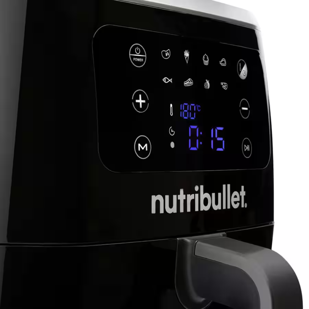 Freidora de aire - nutribullet XXL Digital Air Fryer, Doble resistencia, 1800 W, 7 l, 8 modos cocción, Convección vortex 360, Negro