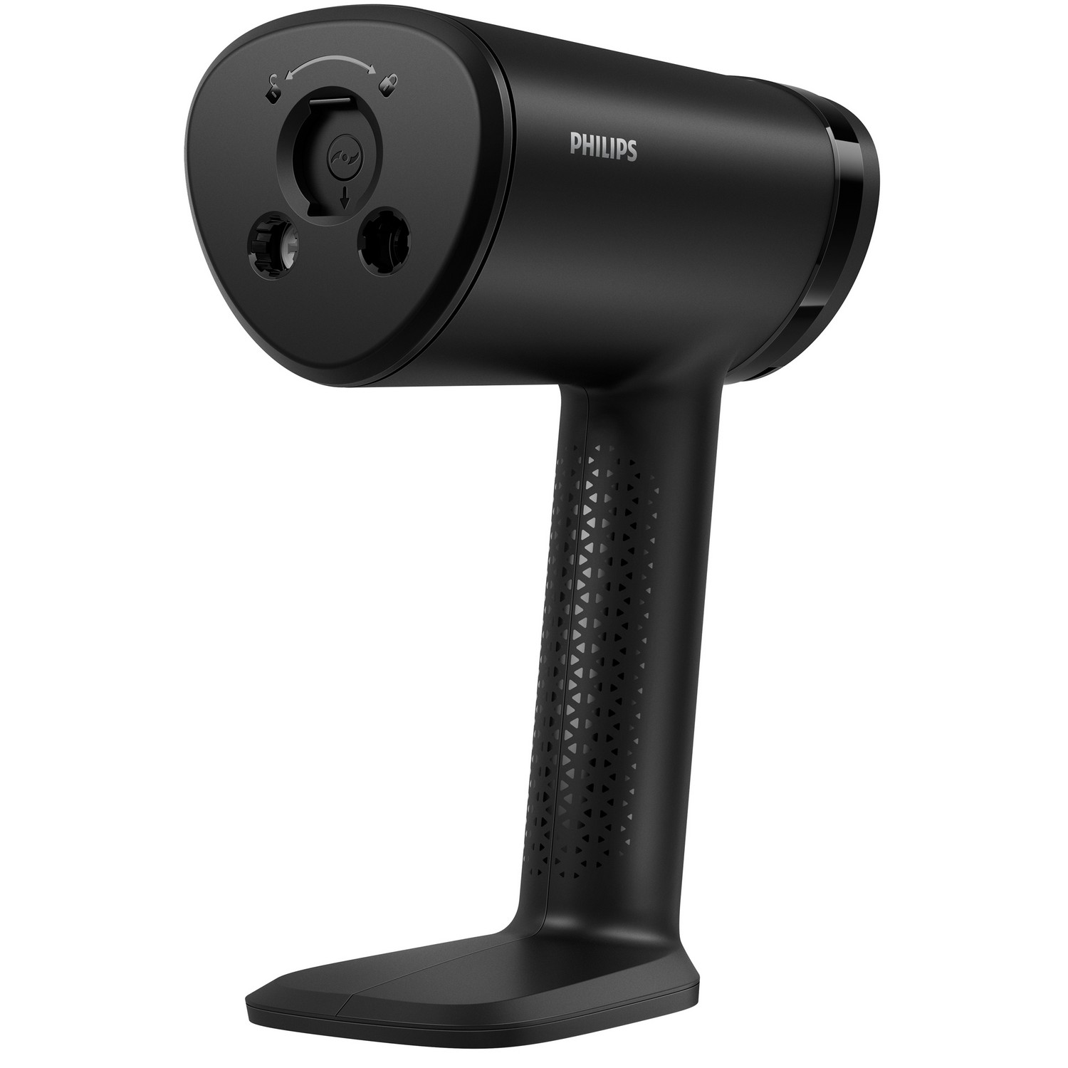 Black Philips facial hair trimmer with a T-shaped handle and three holes on the front.