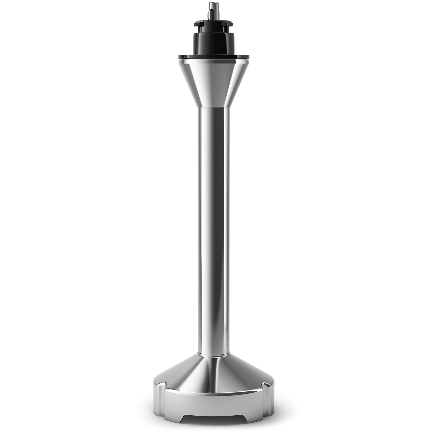 Silver immersion blender shaft. It has a tapered design and sits on a white background.