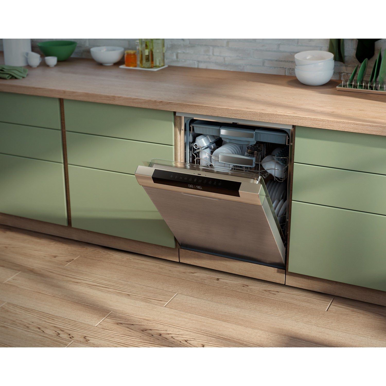 Close-up of a black induction hob with control panel and two cooking zones.