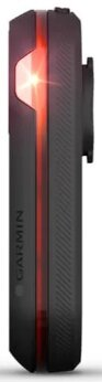 Czarne i czerwone urządzenie Garmin, z widocznym czerwonym światłem.