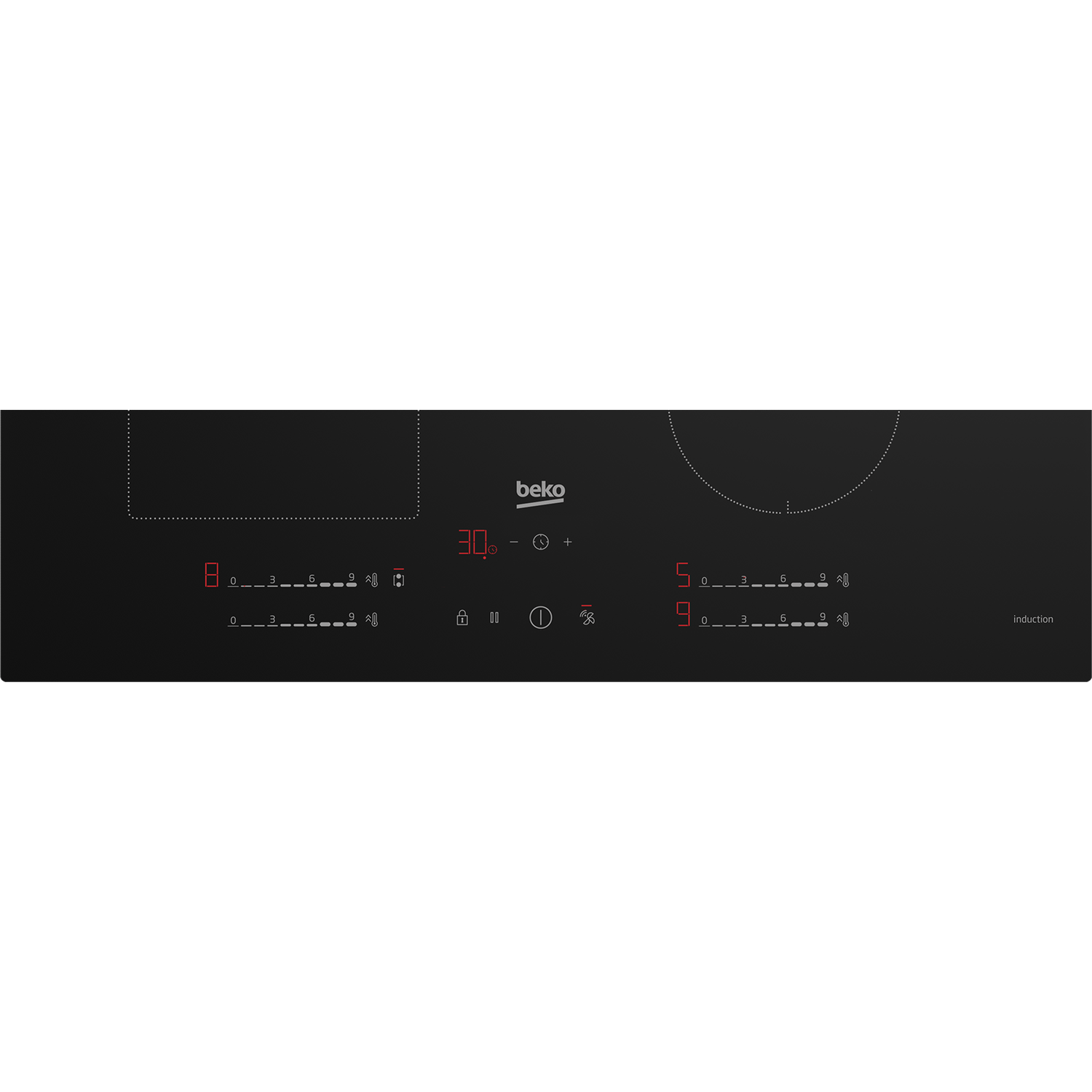 Black induction cooktop with digital controls.