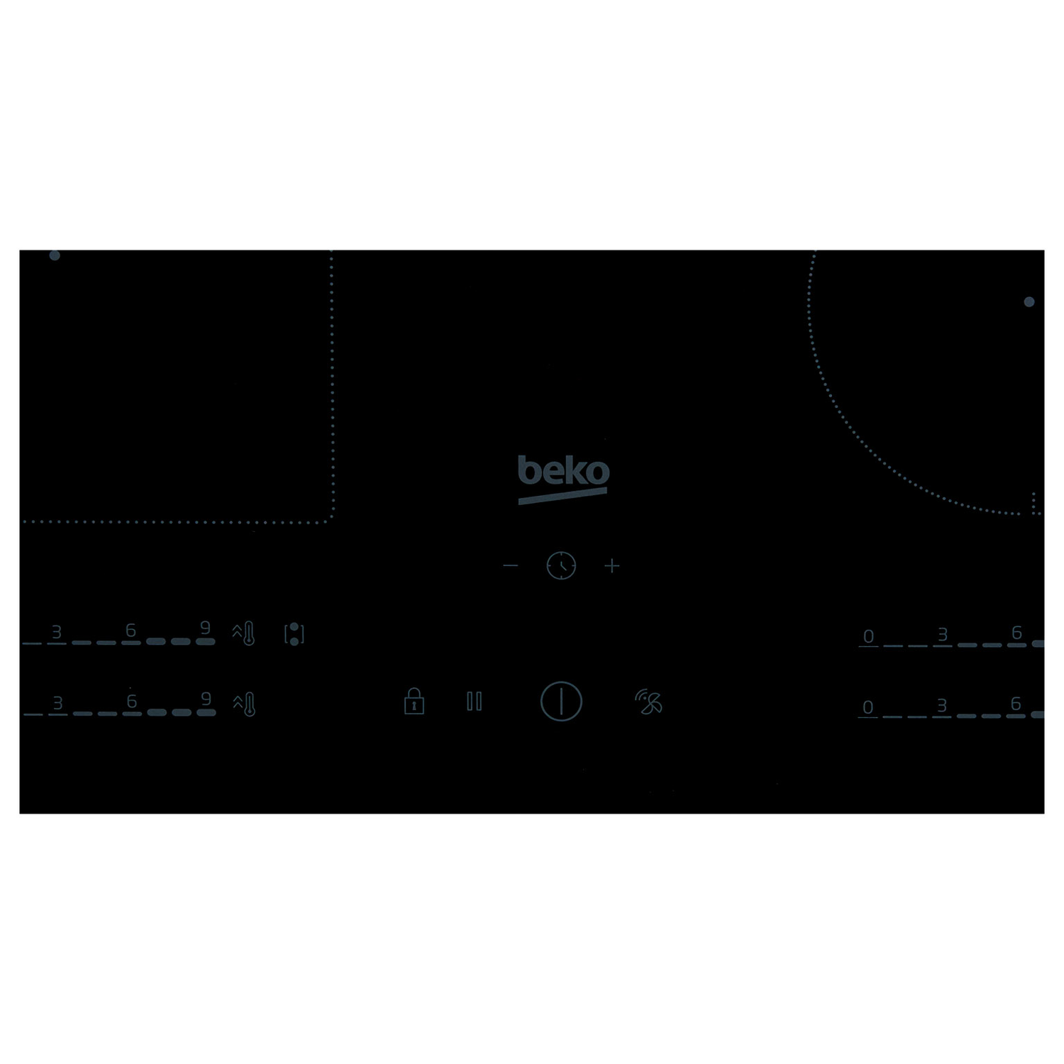 Black Beko induction hob with touch controls and number markings for heat settings.