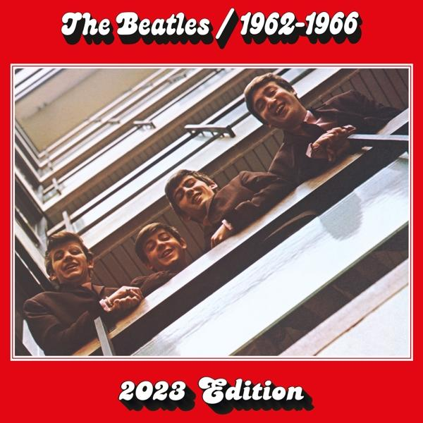 Das Beatles-Albumcover von 1962-1966. Die Beatles schauen den Betrachter von einem Balkon aus an.