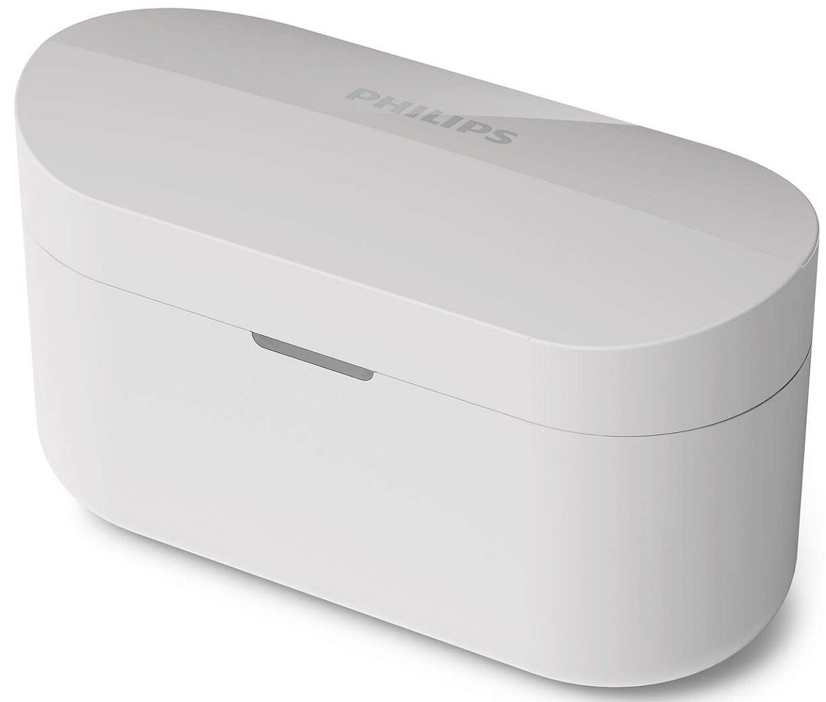 Białe, prostokątne etui z zaokrąglonymi krawędziami i logo Philips na górze.
