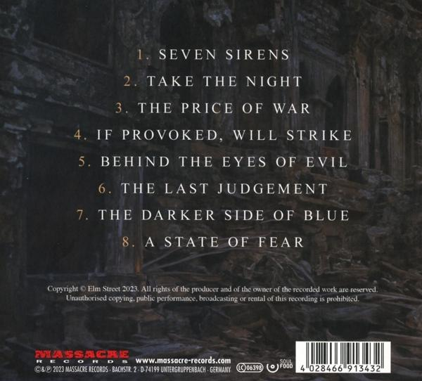 Rückseite eines CD-Covers mit Titelliste in weißem Text auf dunklem Hintergrund. Unten ein Logo.