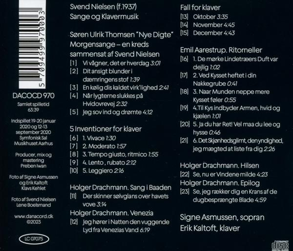 Rückseite einer CD mit Songtiteln und Künstlerinformationen, auf Dänisch.