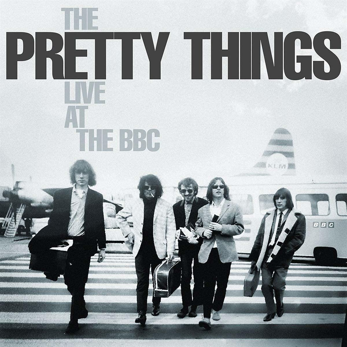 Albumcover von The Pretty Things, Bandmitglieder gehen, Text 'Live at the BBC'.