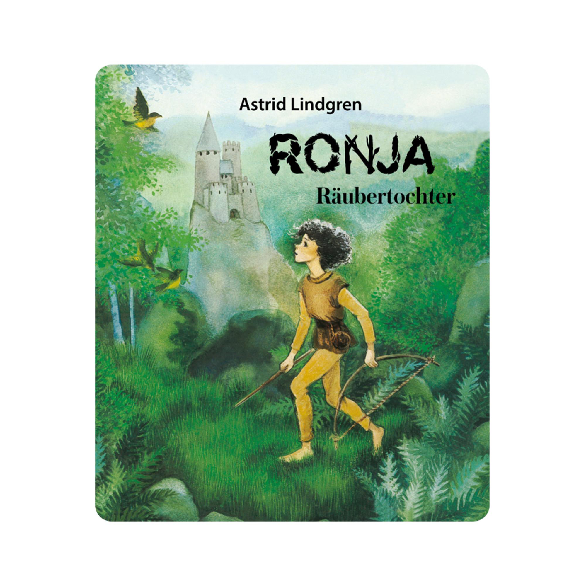 Illustration eines Mädchens mit Pfeil und Bogen, Buchcover, Text oben.