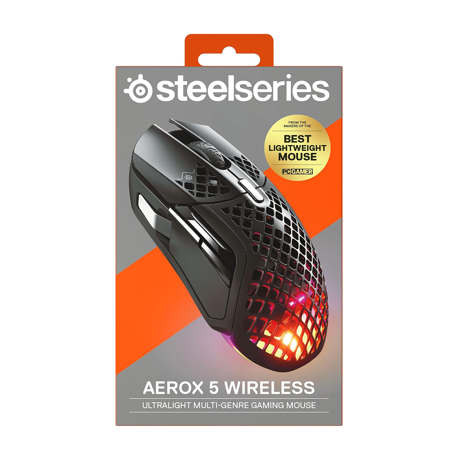 Mouse gaming SteelSeries nero in scatola con etichetta "Best Lightweight Mouse".