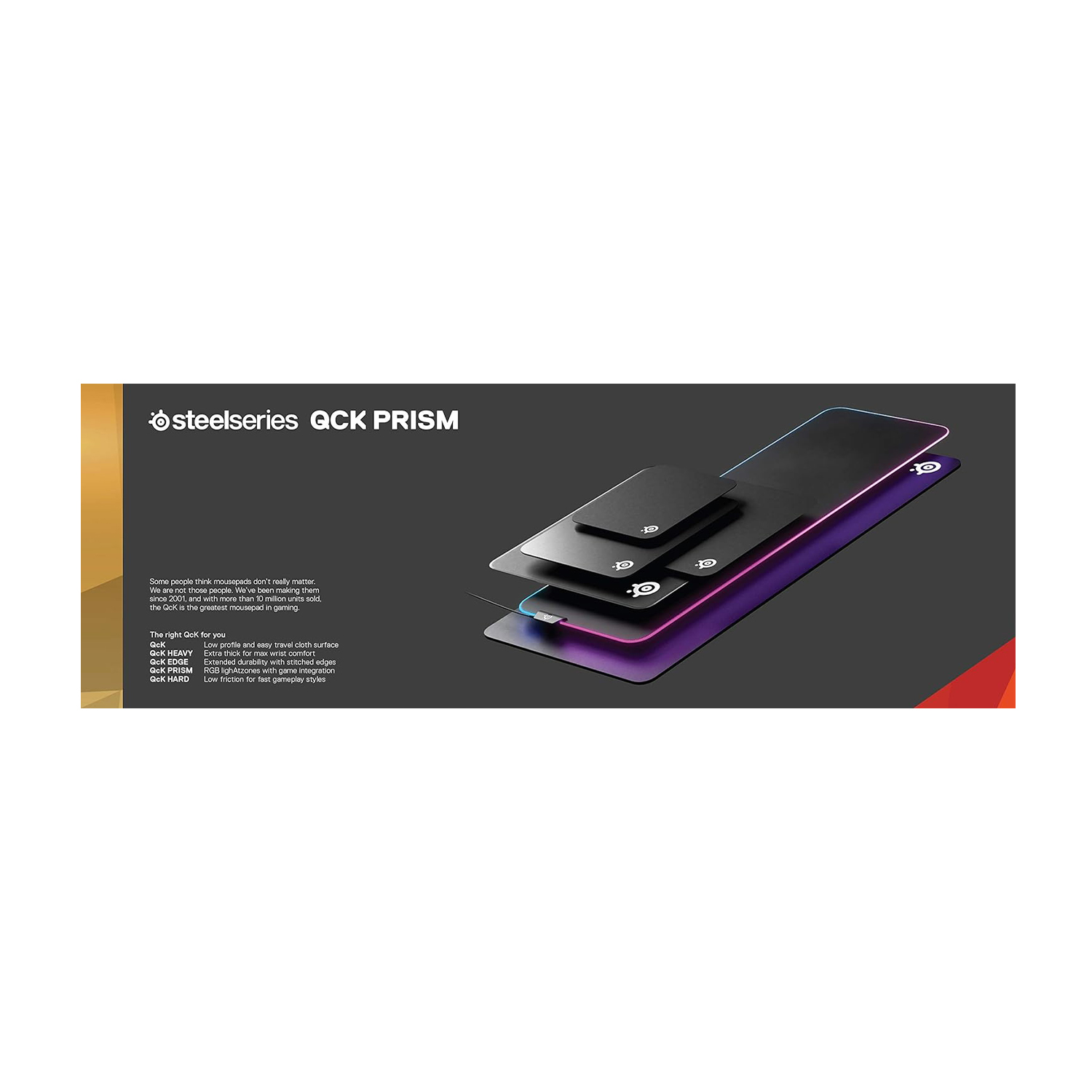 Tappetino per mouse Steelseries QCK PRISM con design a strati e testo.