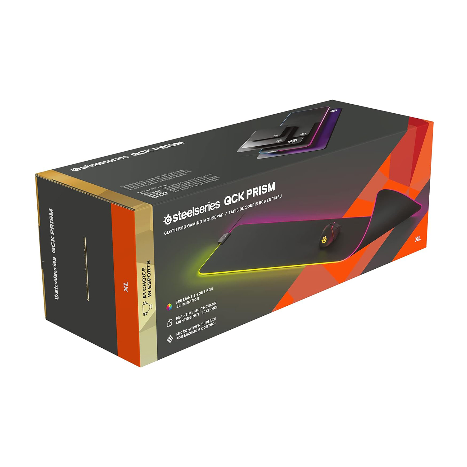 Scatola del tappetino per mouse da gaming RGB in tessuto Steelseries GCK Prism.