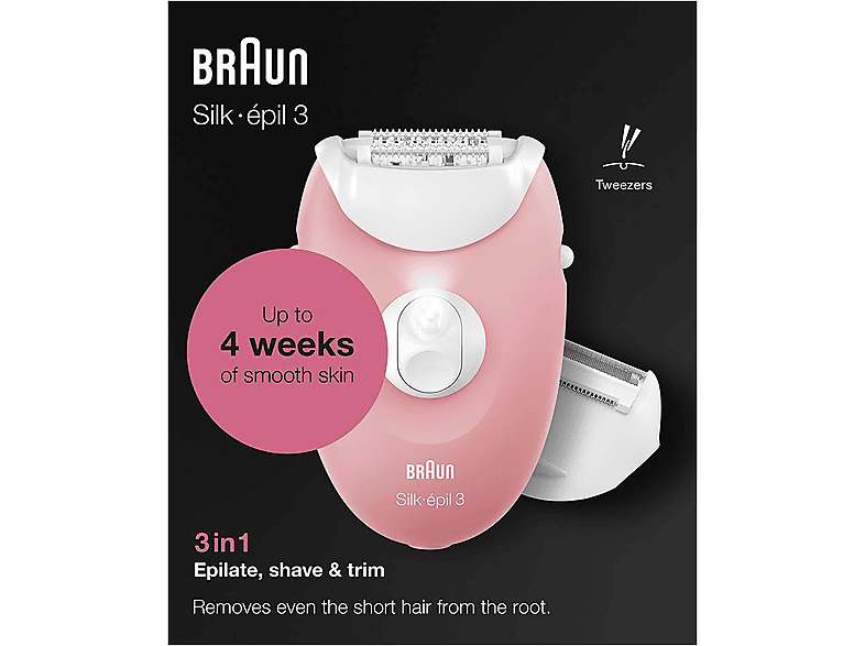 BRAUN Silk-Épil 3 3277 Smartlight, 2 Hız Ayarı, Kablolu Epilatör Pembe_6