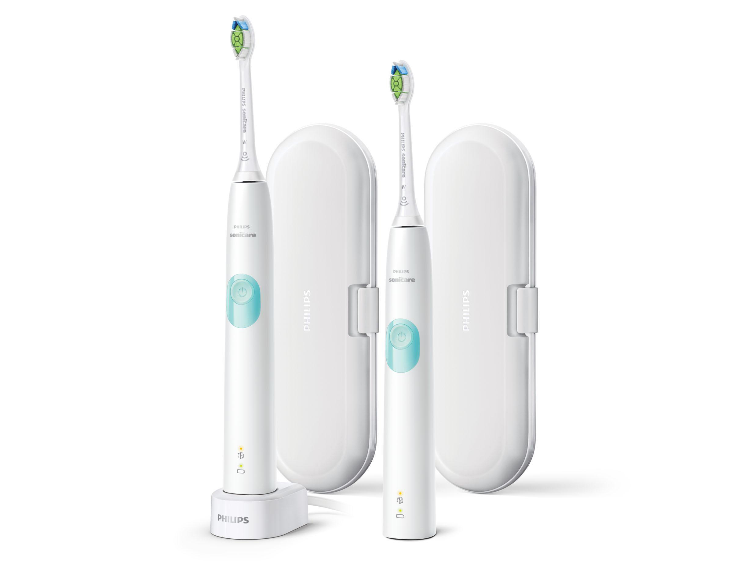 PHILIPS Sonicare HX6807/35 ProtectiveClean 4300, Doppelpack Elektrische Zahnbürste Weiß/Mint, Reinigungstechnologie: Schalltechnologie