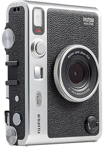Fekete-ezüst Instax Mini Evo instant fényképezőgép.