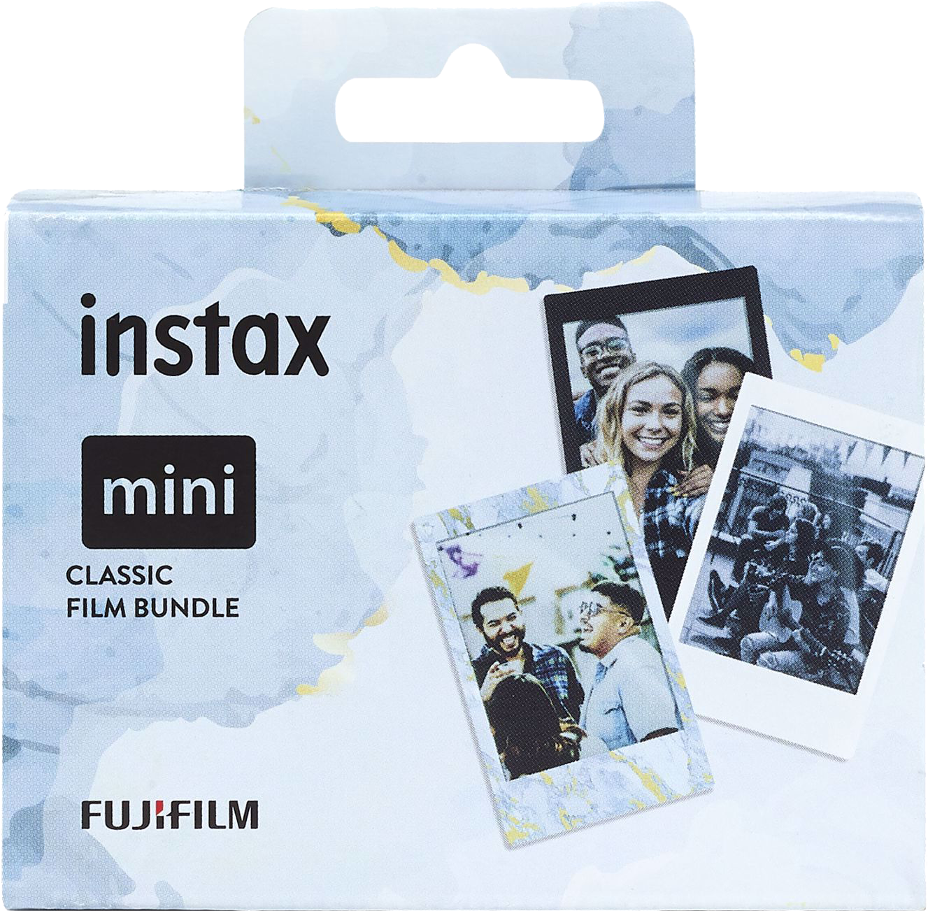 Instax Mini filmcsomag emberek fotóival és termék logójával.