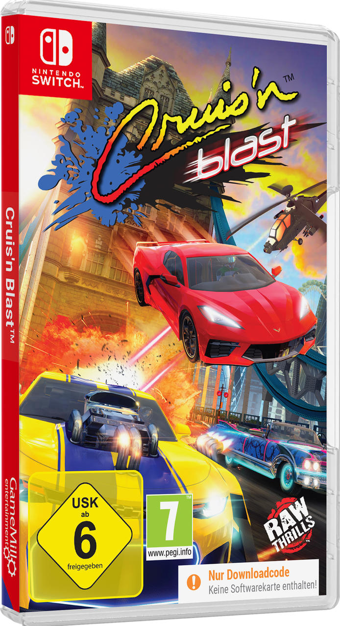 Nintendo Switch-Spielbox mit einem roten und gelben Auto.