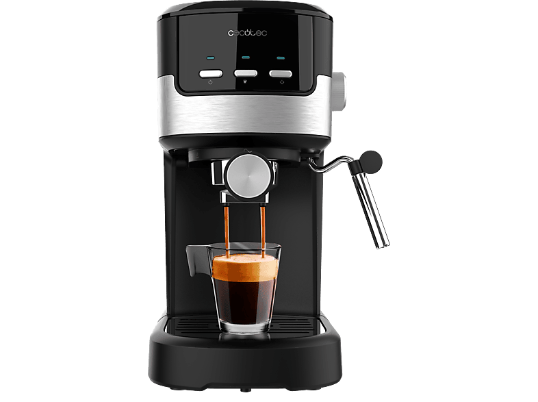 Cafetera express - Cecotec Power Espresso 20 Pecan, bar, 1100 W, 1.25 l, 2 tazas, Vaporizador, Manómetro, Black