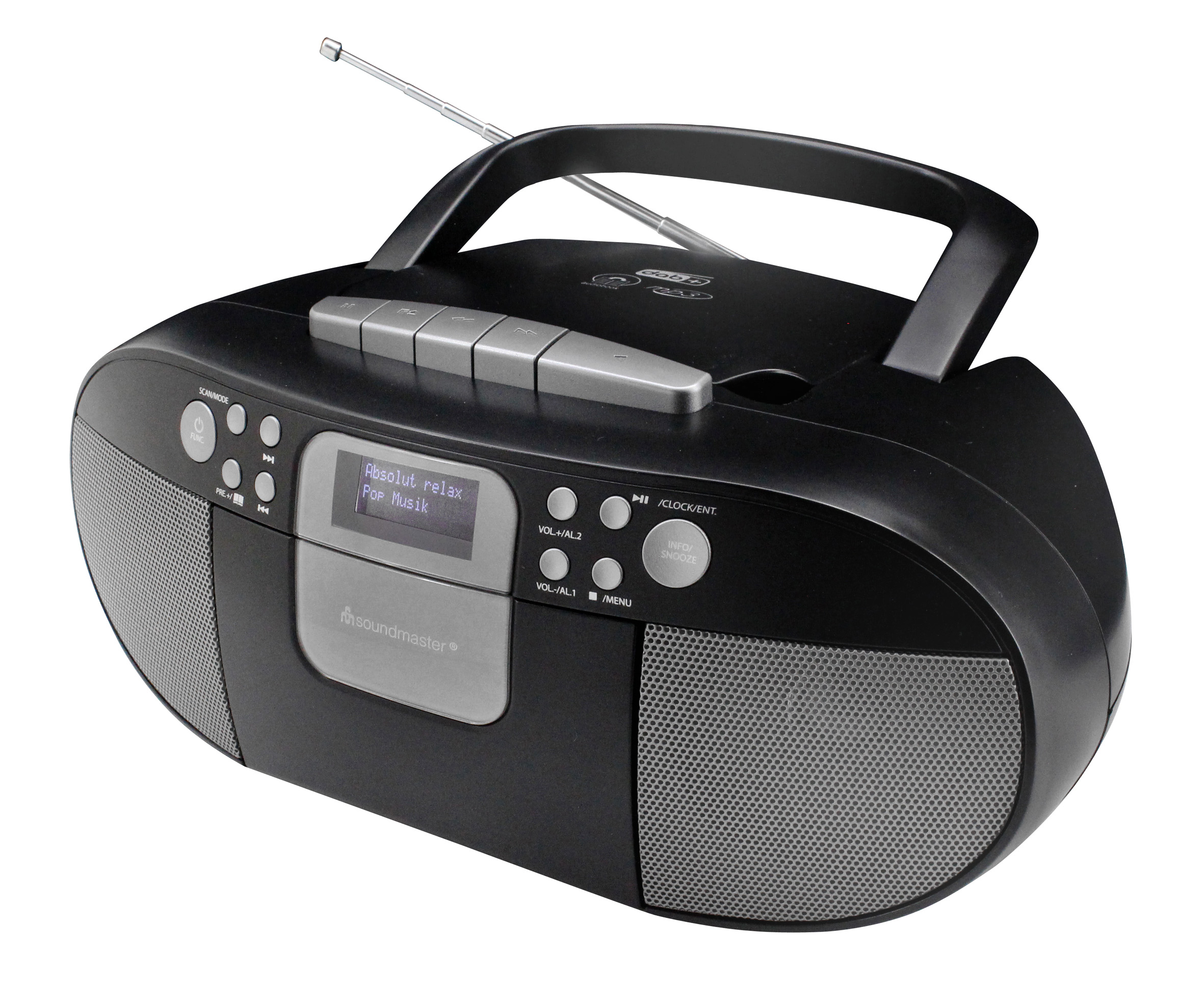 Schwarzes Soundmaster-Radio mit Digitalanzeige.