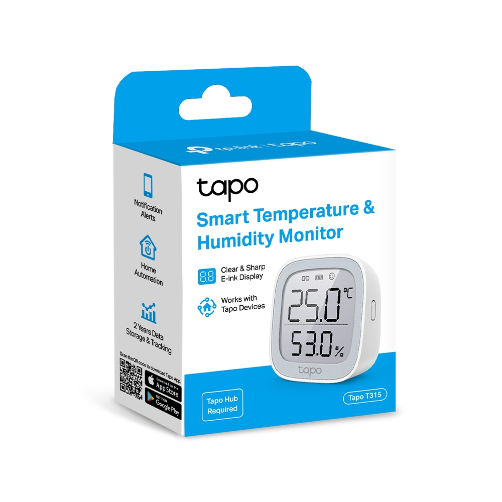 Un monitor inteligente de temperatura y humedad en una caja. El monitor muestra la temperatura y la humedad.