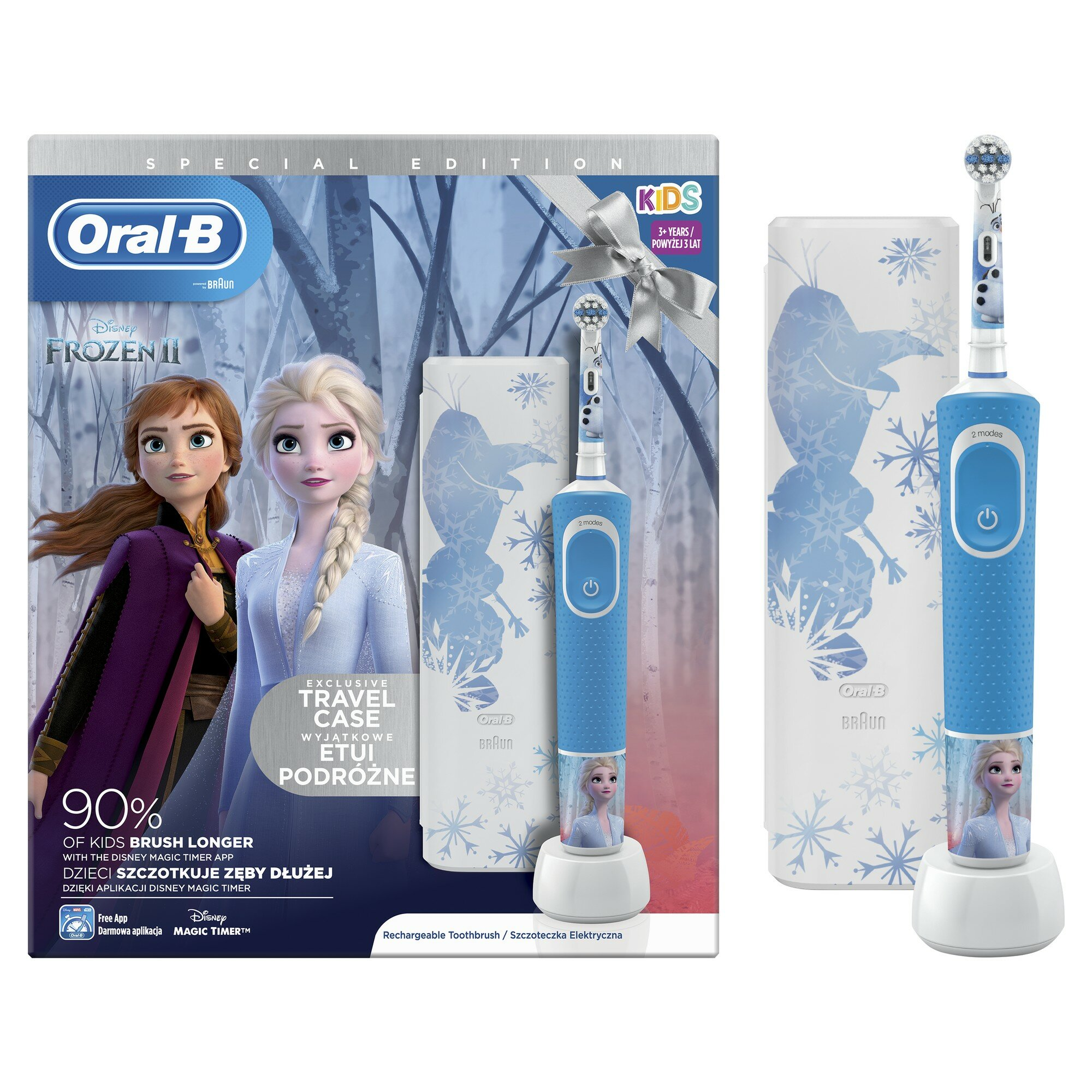 Szczoteczka elektryczna dla dzieci ORAL-B D100 Junior „Kraina lodu 2” + etui podróżne