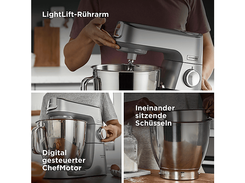 KENWOOD Titanium Chef Baker XL KVL85.004SI mit integrierter Waage, Patisserie-Set und 2 Rührschüsseln Küchenmaschine Silber (Rührschüsselkapazität: 7 l, 1200 Watt)