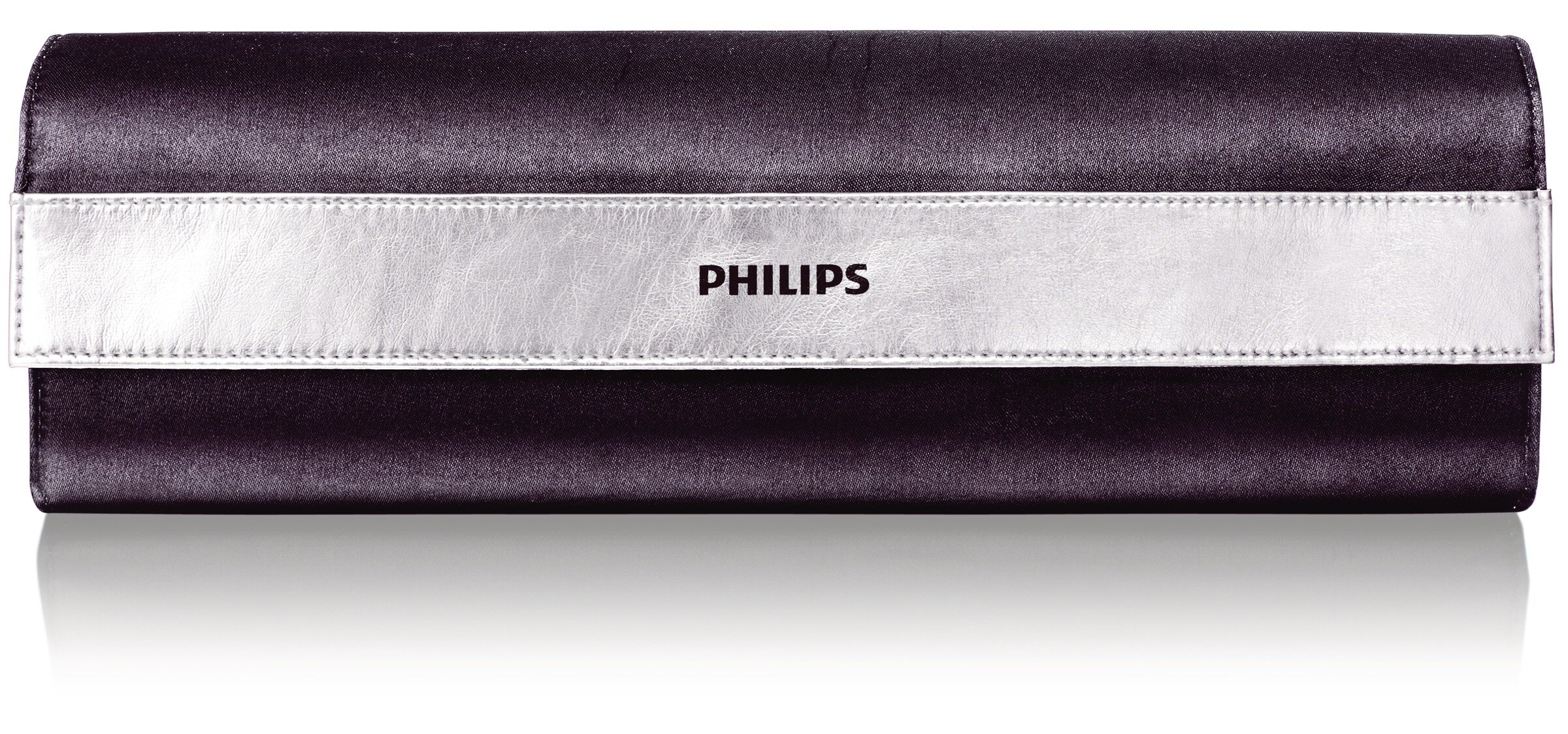 Długi, ciemnofioletowy produkt Philips ze srebrnymi akcentami i logo Philips.