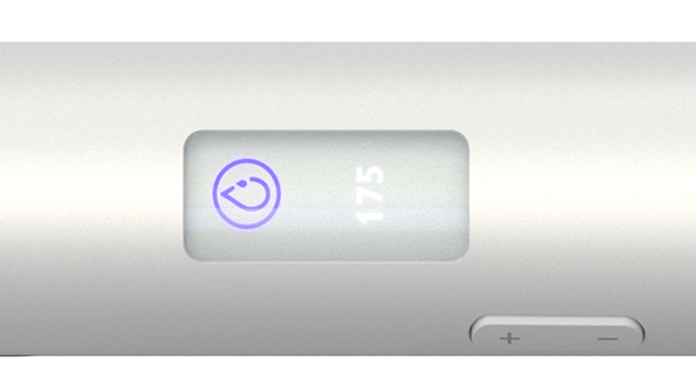 Zbliżenie przycisku zasilania i wyświetlacza na urządzeniu.