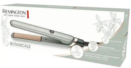 Prostownica do włosów w pudełku z tekstem i zdjęciem produktu.