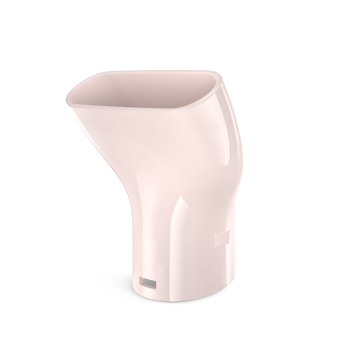 Różowa dysza do suszarki do włosów, na białym tle, widok z boku.