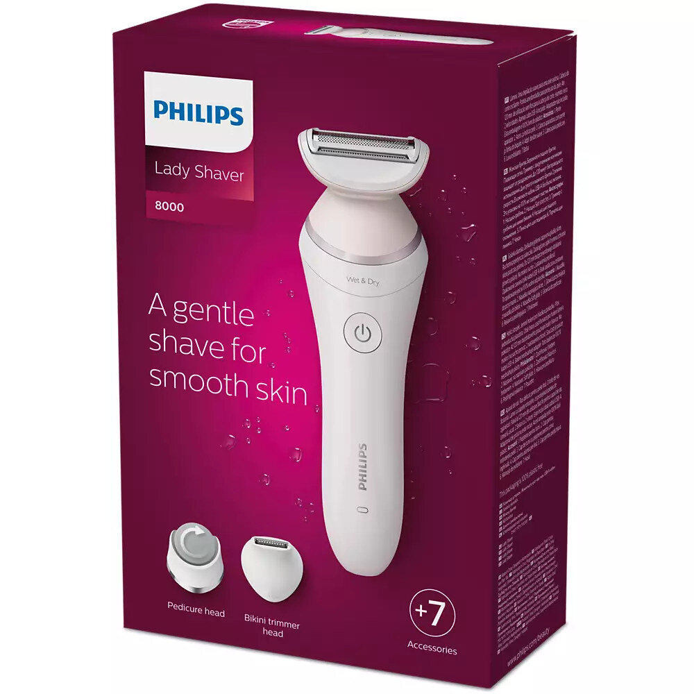 Pudełko Philips Lady Shaver. Zawiera golarkę i akcesoria.