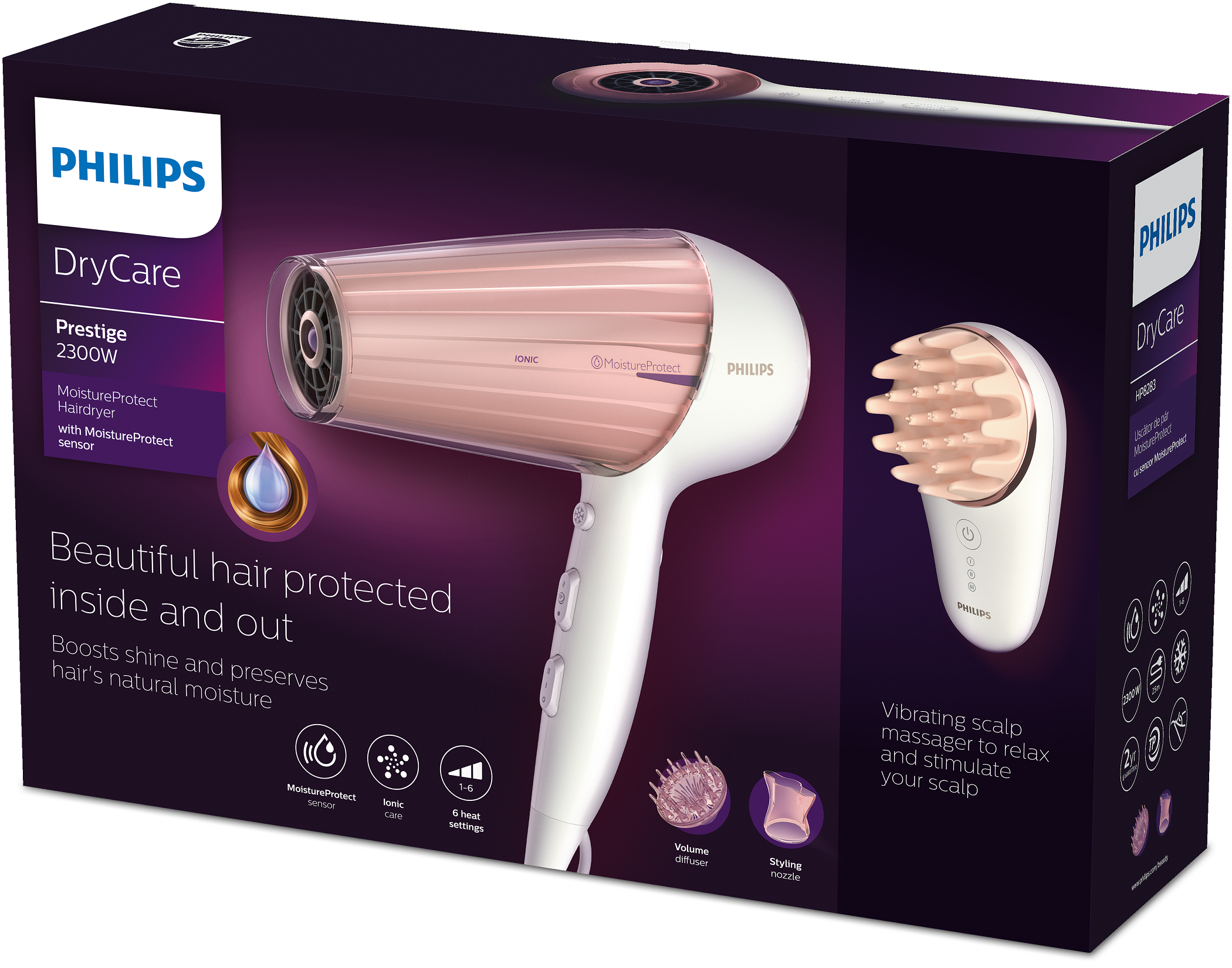 Suszarka do włosów PHILIPS DryCare Prestige MoistureProtect HP8283/00 z Masażerem do skóry głowy